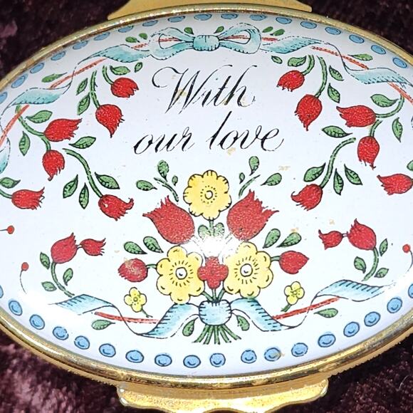 Charming Halcyon Days With Our Love Trinket Box - Floral Enamel Jewelry Keepsake - Picture 2 of 10